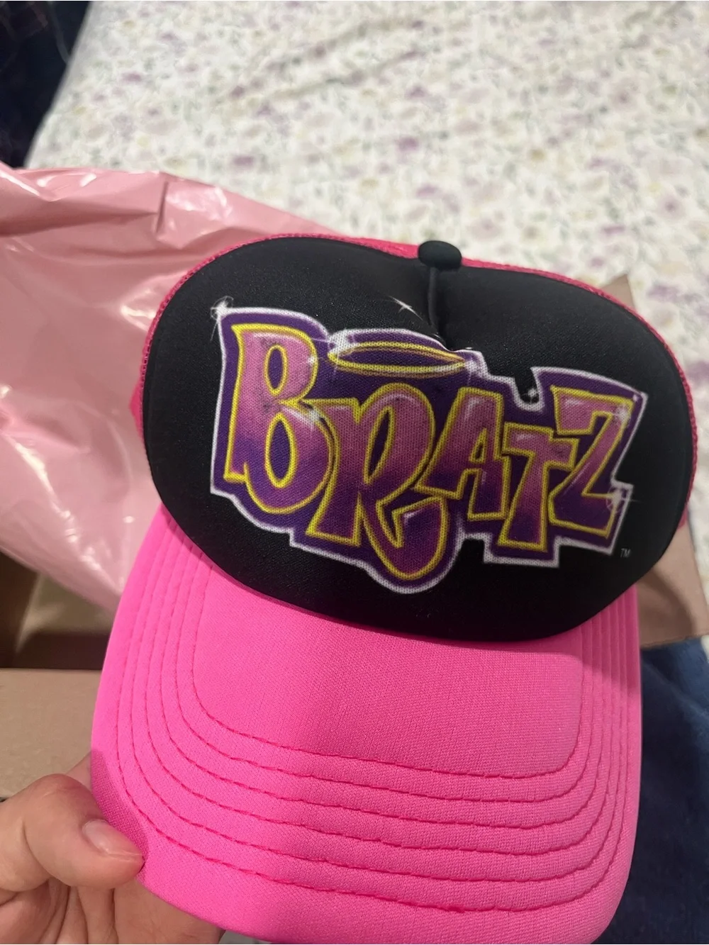 Kids' Pink and Black Logo Trucker Hat